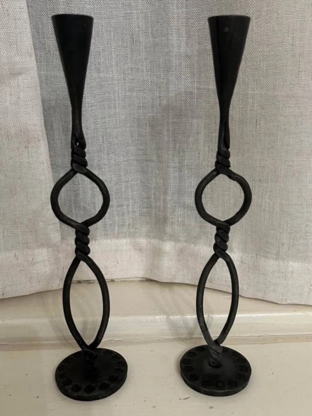Black Metal Twist Candlestick Holders - Set of 2 Sculptural Accent
